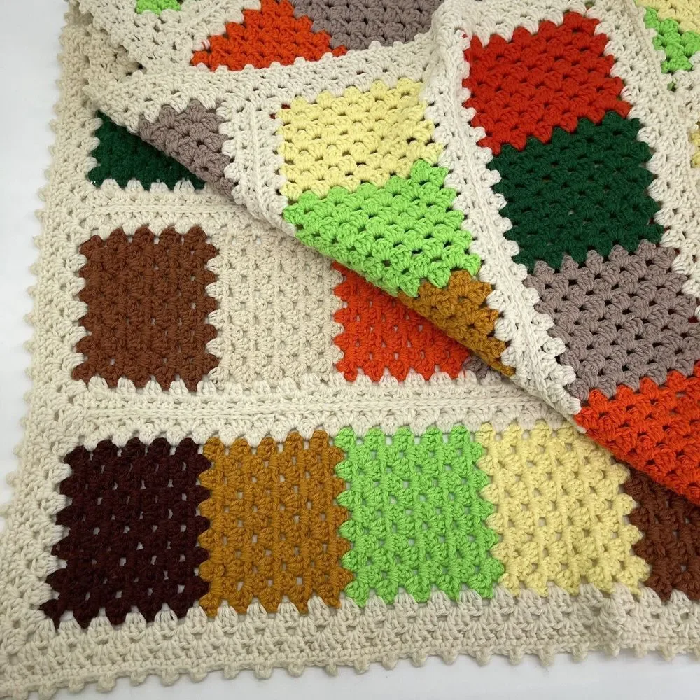 Grandma Squares Afghan Lap Blanket App 52X48 Vintage‎ Handmade Crochet knit